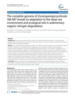The Complete Genome of Zunongwangia Profunda SM-A87 Reveals Its Adaptation to the Deep-Sea Environment and Ecological Role in Se
