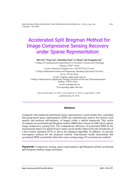 Accelerated Split Bregman Method for Image Compressive Sensing Recovery Under Sparse Representation
