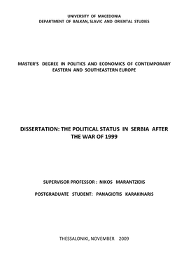 Dissertation: the Political Status in Serbia After the War of 1999
