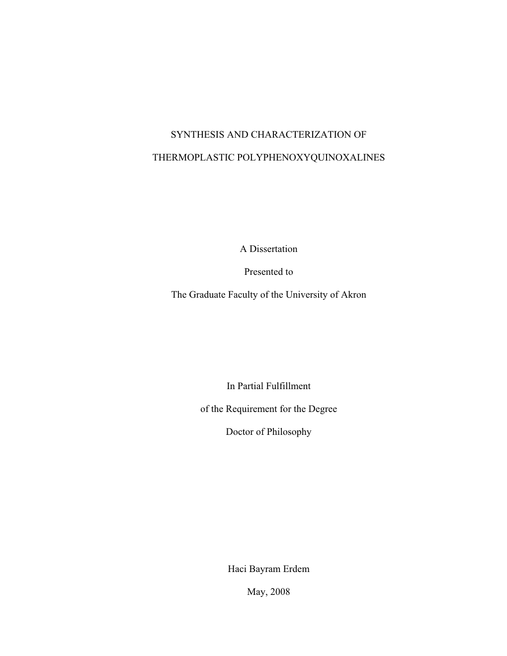 Synthesis and Characterization of Thermoplastic