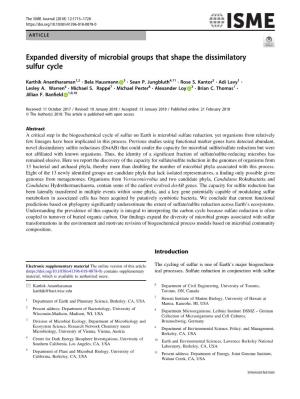 Expanded Diversity of Microbial Groups That Shape the Dissimilatory Sulfur Cycle