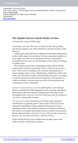 The Singular Universe and the Reality of Time: a Proposal in Natural Philosophy Roberto Mangabeira Unger and Lee Smolin Frontmatter More Information