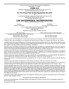 LEE ENTERPRISES, INCORPORATED (Exact Name of Registrant As Specified in Its Charter)