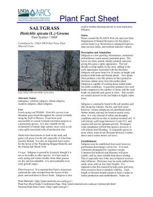 Saltgrass Plant Fact Sheet