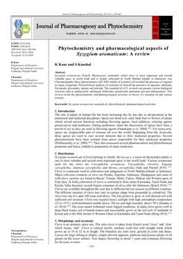 Phytochemistry and Pharmacological Aspects of Syzygium Aromaticum
