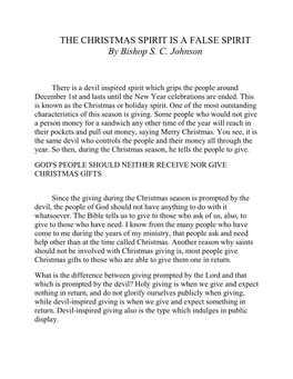 THE CHRISTMAS SPIRIT IS a FALSE SPIRIT by Bishop S. C. Johnson