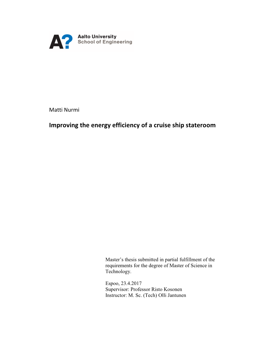 Improving the Energy Efficiency of a Cruise Ship Stateroom