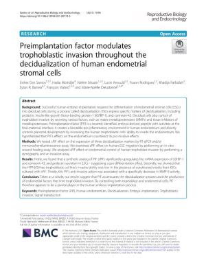 Preimplantation Factor Modulates Trophoblastic Invasion Throughout