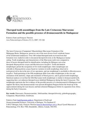Theropod Tooth Assemblages from the Late Cretaceous Maevarano Formation and the Possible Presence of Dromaeosaurids in Madagascar