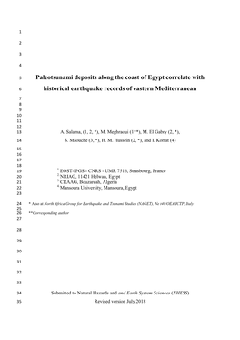 Paleotsunami Deposits Along the Coast of Egypt Correlate With