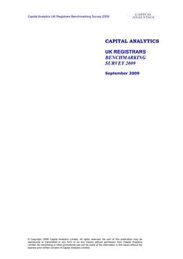 Capital Analytics UK Registrars Benchmarking Survey 2009