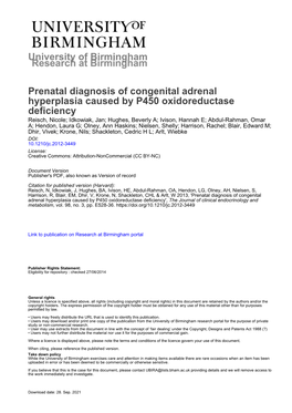 Prenatal Diagnosis of Congenital Adrenal Hyperplasia
