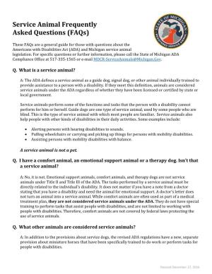 Service Animal Frequently Asked Questions (Faqs)