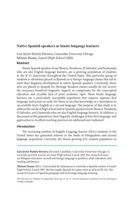 Native Spanish Speakers As Binate Language Learners