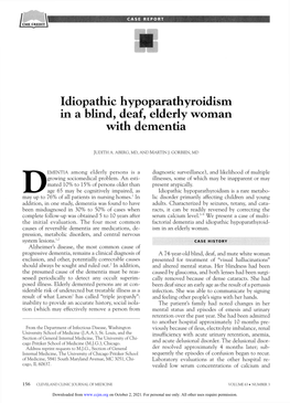 Idiopathic Hypoparathyroidism in a Blind, Deaf, Elderly Woman with Dementia