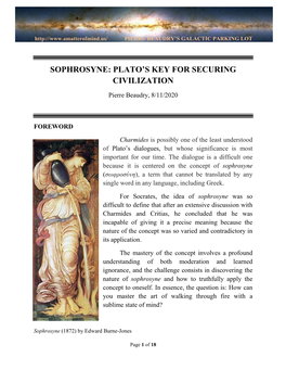 Sophrosyne: Plato’S Key for Securing Civilization