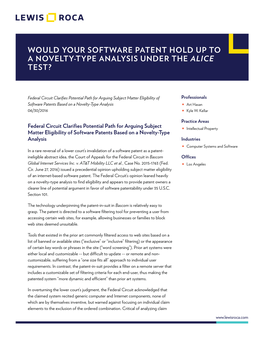 Would Your Software Patent Hold up to a Novelty-Type Analysis Under the Alice Test?