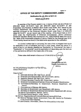 OFFICE of THE. DEPUTY COMMISSIONER JAMMU Notification No