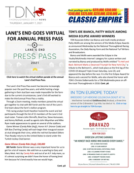 Lane's End Goes Virtual for Annual Press Pass
