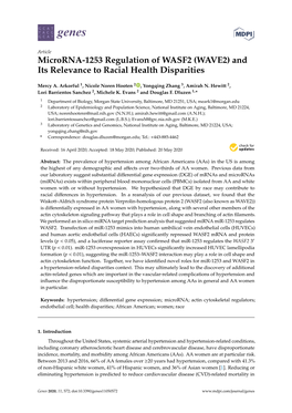 Microrna-1253 Regulation of WASF2 (WAVE2) and Its Relevance to Racial Health Disparities