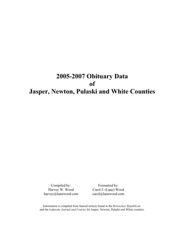 2005-2007 Obituary Data of Jasper, Newton, Pulaski and White Counties