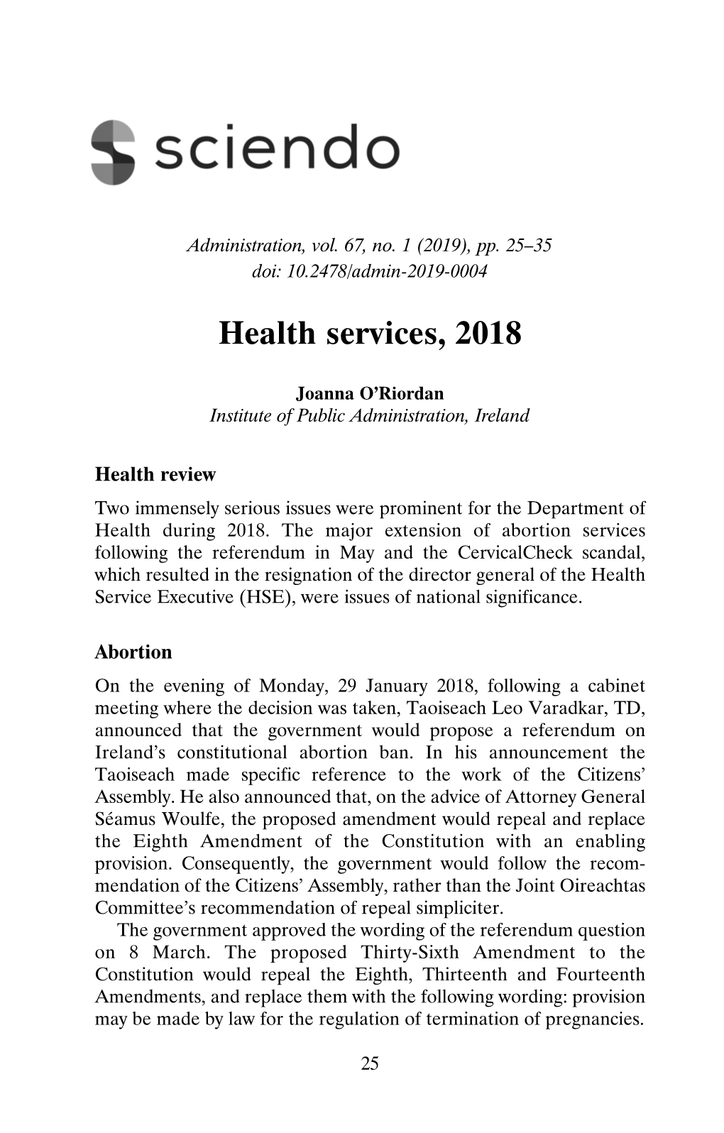 Health Services, 2018