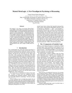 Mental Metalogic: a New Paradigm in Psychology of Reasoning