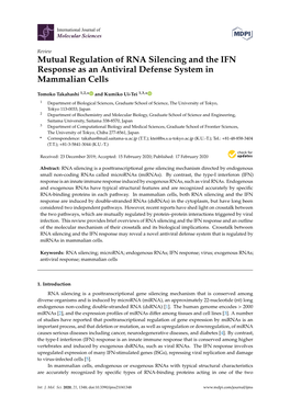 Mutual Regulation of RNA Silencing and the IFN Response As an Antiviral Defense System in Mammalian Cells