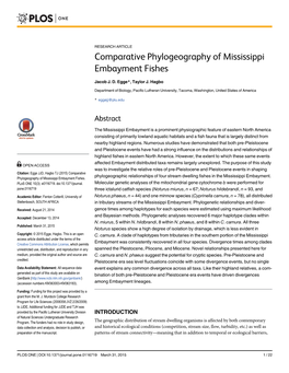 Comparative Phylogeography of Mississippi Embayment Fishes