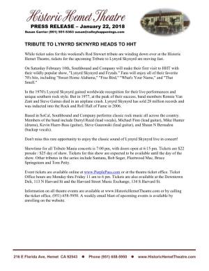 Tribute to Lynyrd Skynyrd Heads to Hht