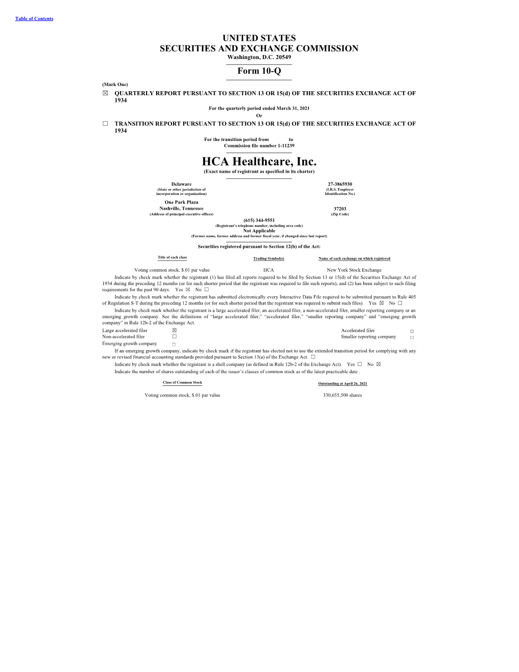 HCA Healthcare, Inc. (Exact Name of Registrant As Specified in Its Charter)