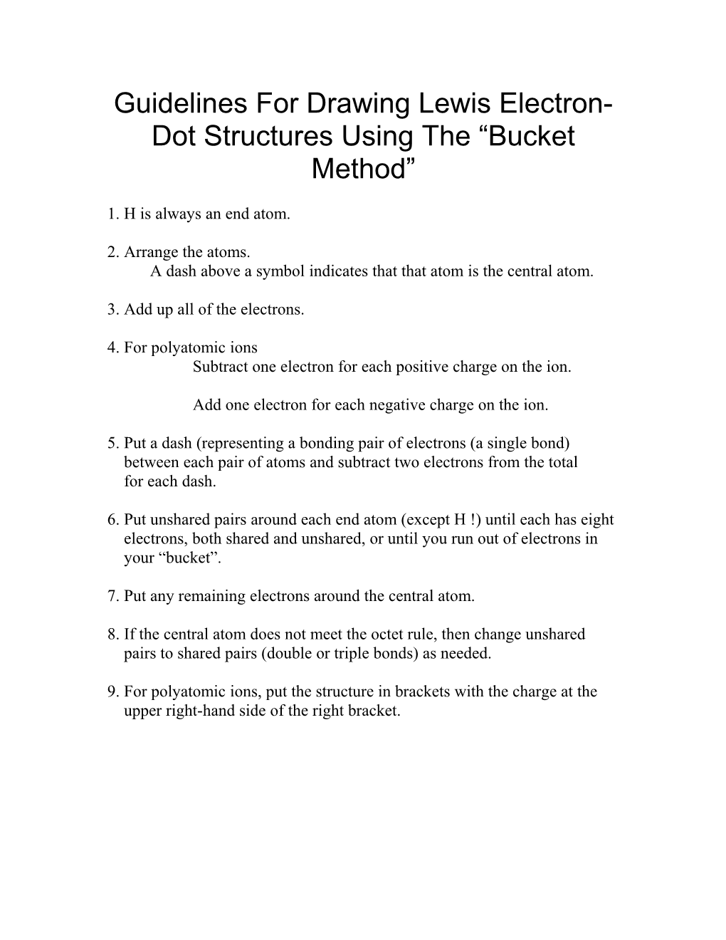 Guidelines for Drawing Lewis Electron-Dot Structures Using the Bucket Method