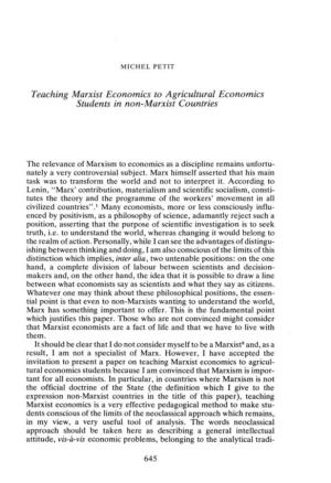 Teaching Marxist Economics to Agricultural Economics Students in Non-Marxist Countries