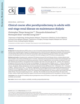 Clinical Course After Parathyroidectomy in Adults With