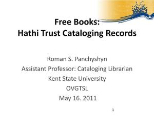 Free Books: Hathi Trust Cataloging Records