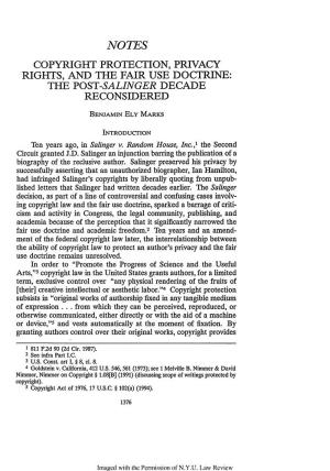 Copyright Protection, Privacy Rights, and the Fair Use Doctrine: the Post-Salinger Decade Reconsidered