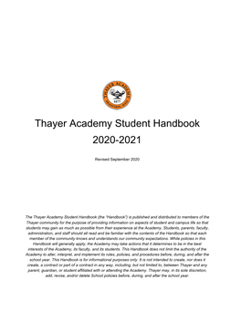 Thayer Academy Student Handbook 2020-2021