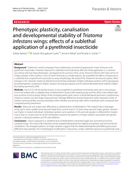 Phenotypic Plasticity, Canalisation and Developmental Stability of Triatoma
