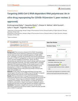 An in Silico Drug Repurposing for COVID-19[Version 1; Peer Review: 2