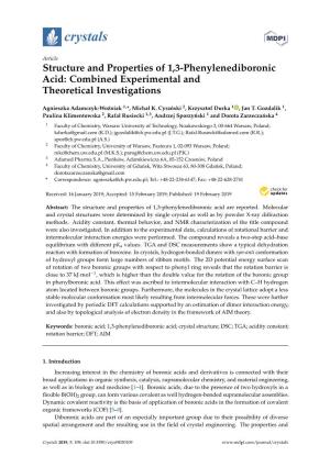 Structure and Properties of 1,3-Phenylenediboronic Acid: Combined Experimental and Theoretical Investigations