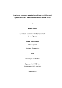 Exploring Customer Satisfaction with the Healthier Food Options Available at Fast-Food Outlets in South Africa