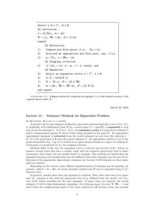 Lecture 13 – Subspace Methods for Eigenvalue Problem