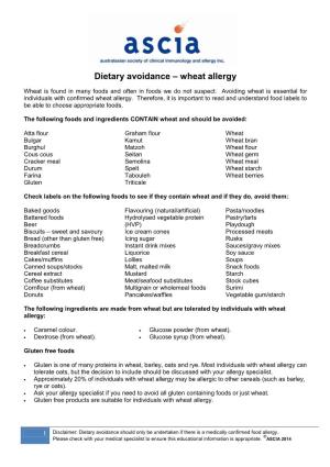 Dietary Avoidance – Wheat Allergy