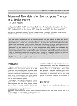 Trigeminal Neuralgia After Bromocriptine Therapy in a Stroke Patient - a Case Report