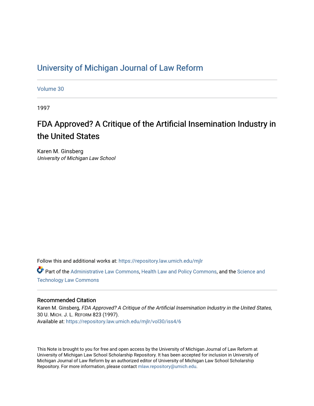 FDA Approved? a Critique of the Artificial Insemination Industry in the United States