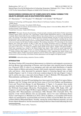 BRONZE AGE) in SOUTHWESTERN SIBERIA Z V Marchenko1,2* • S V Svyatko3 • V I Molodin1 • a E Grishin1 • M P Rykun4