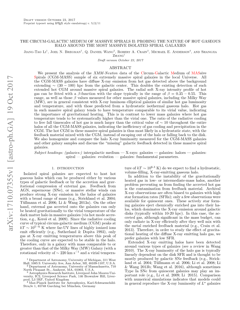 THE CIRCUM-GALACTIC MEDIUM of MASSIVE SPIRALS II: PROBING the NATURE of HOT GASEOUS HALO AROUND the MOST MASSIVE ISOLATED SPIRAL GALAXIES Jiang-Tao Li1, Joel N