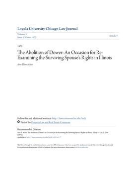 The Abolition of Dower: an Occasion for Re-Examining the Surviving Spouse's Rights in Illinois, 3 Loy