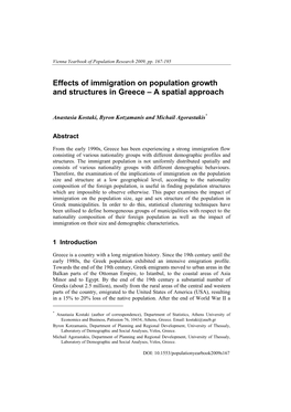 Effects of Immigration on Population Growth and Structures in Greece – a Spatial Approach