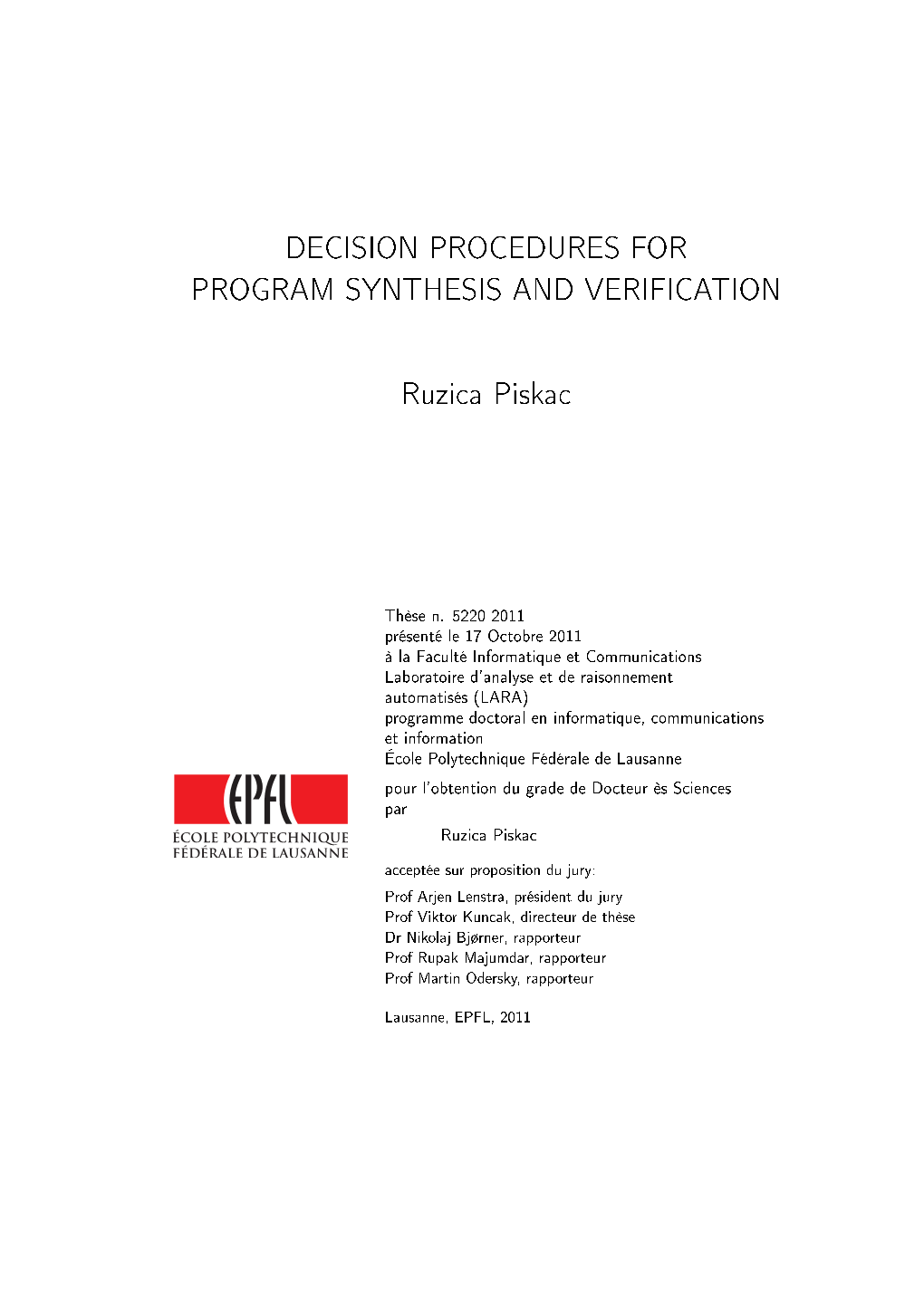 Decision Procedures for Program Synthesis and Verification